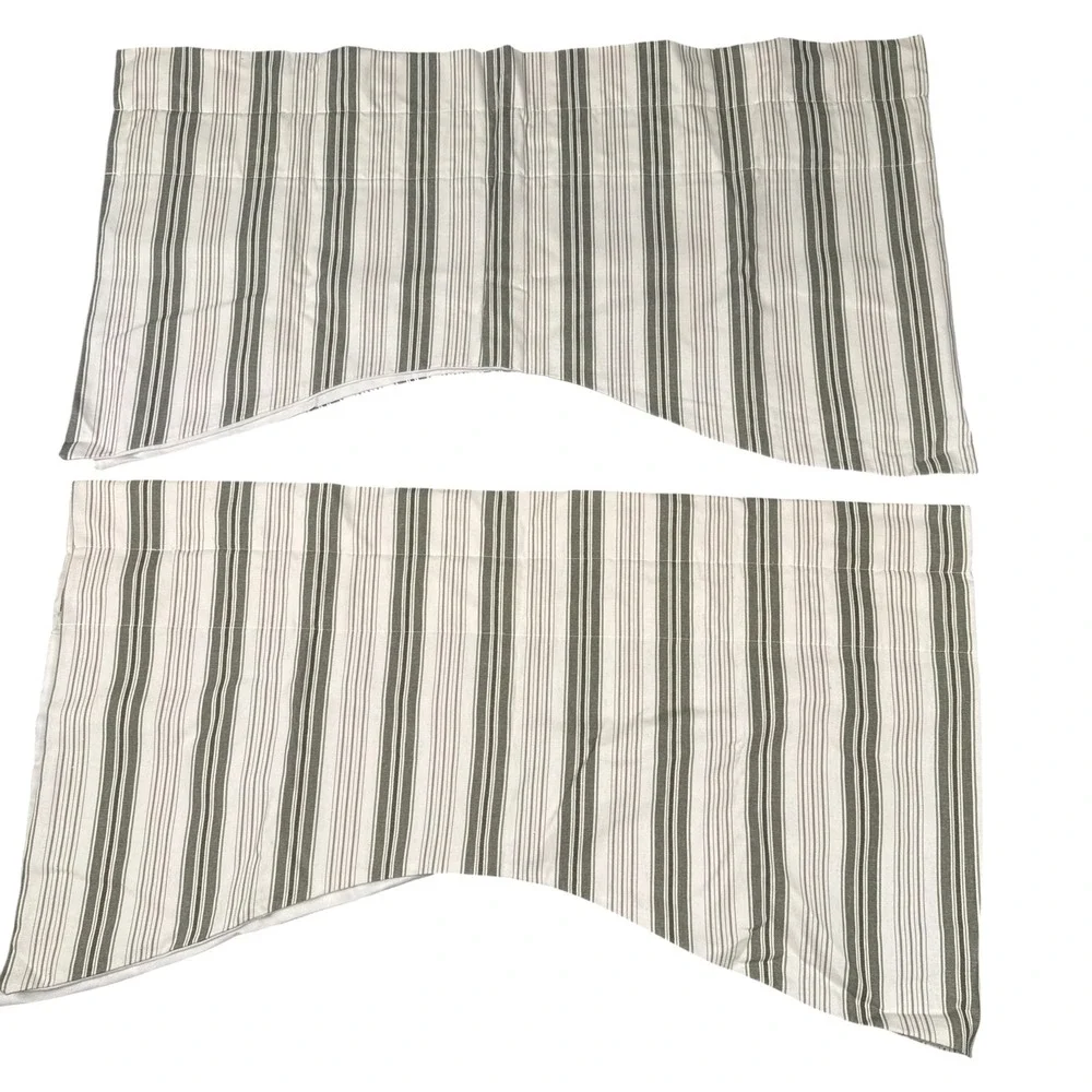 Set 2 Ticking Stripe Swag Valances Gray Cream Farmhouse Country Cottage 33